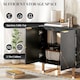image 3 of HOMCOM Sideboard Storage Cabinet, Marble Effect Buffet Cabinet with 2 Fluted Doors and Adjustable Shelves, Coffee Bar Cabinet with Metal Legs for Living Room, Black | Black | Black
