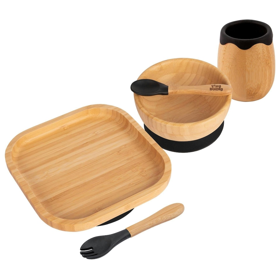 image 1 of Tiny Dining 5pc Bamboo Square Baby Weaning Set - Black