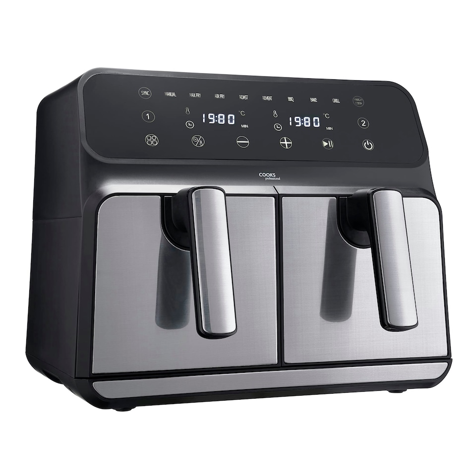 image 1 of Cooks Professional Dual Air Fryer | XL 8L Capacity | 1700W | Digital Display | Silver