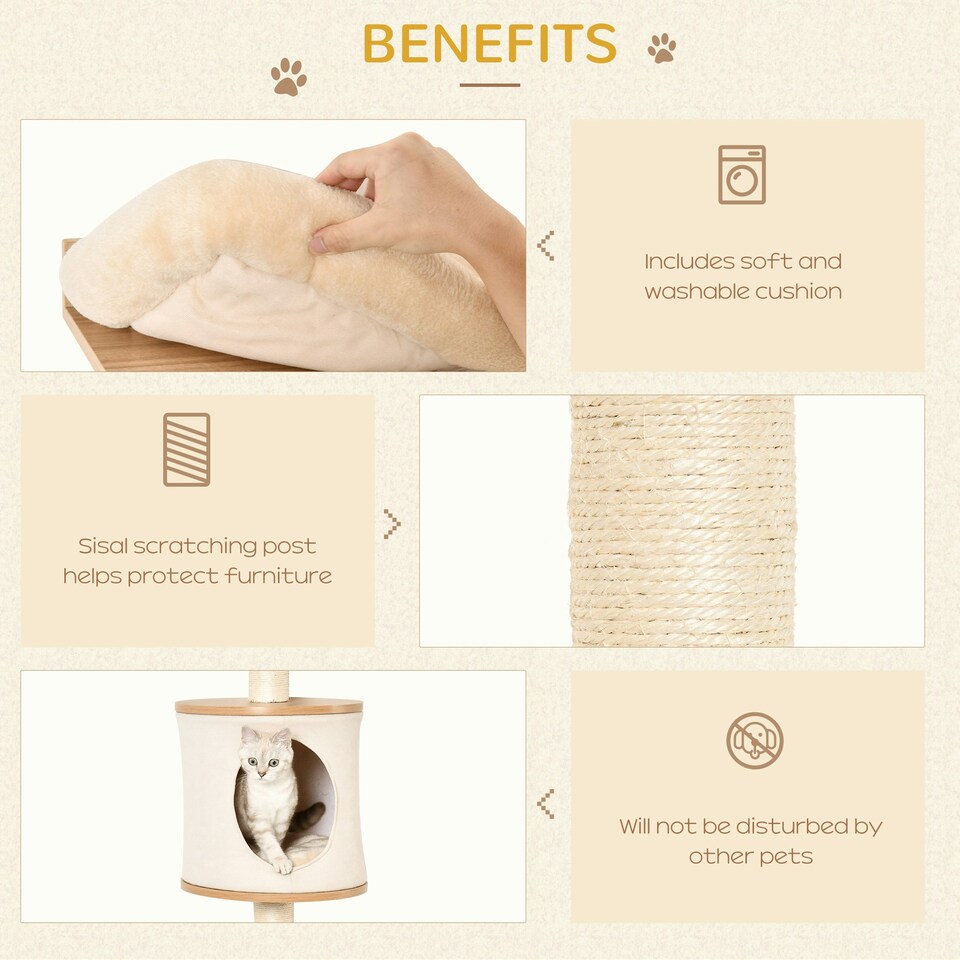 image 1 of PawHut Wall-Mounted Cat Tree Shelter with Cat House, Bed Beige
