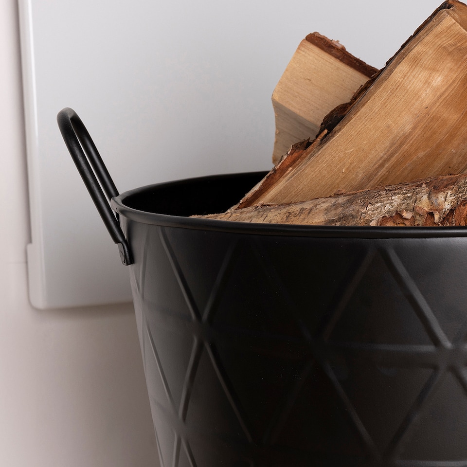 image 1 of Yew Small Fireside Log Bucket Contemporary Design Iron Matte Black