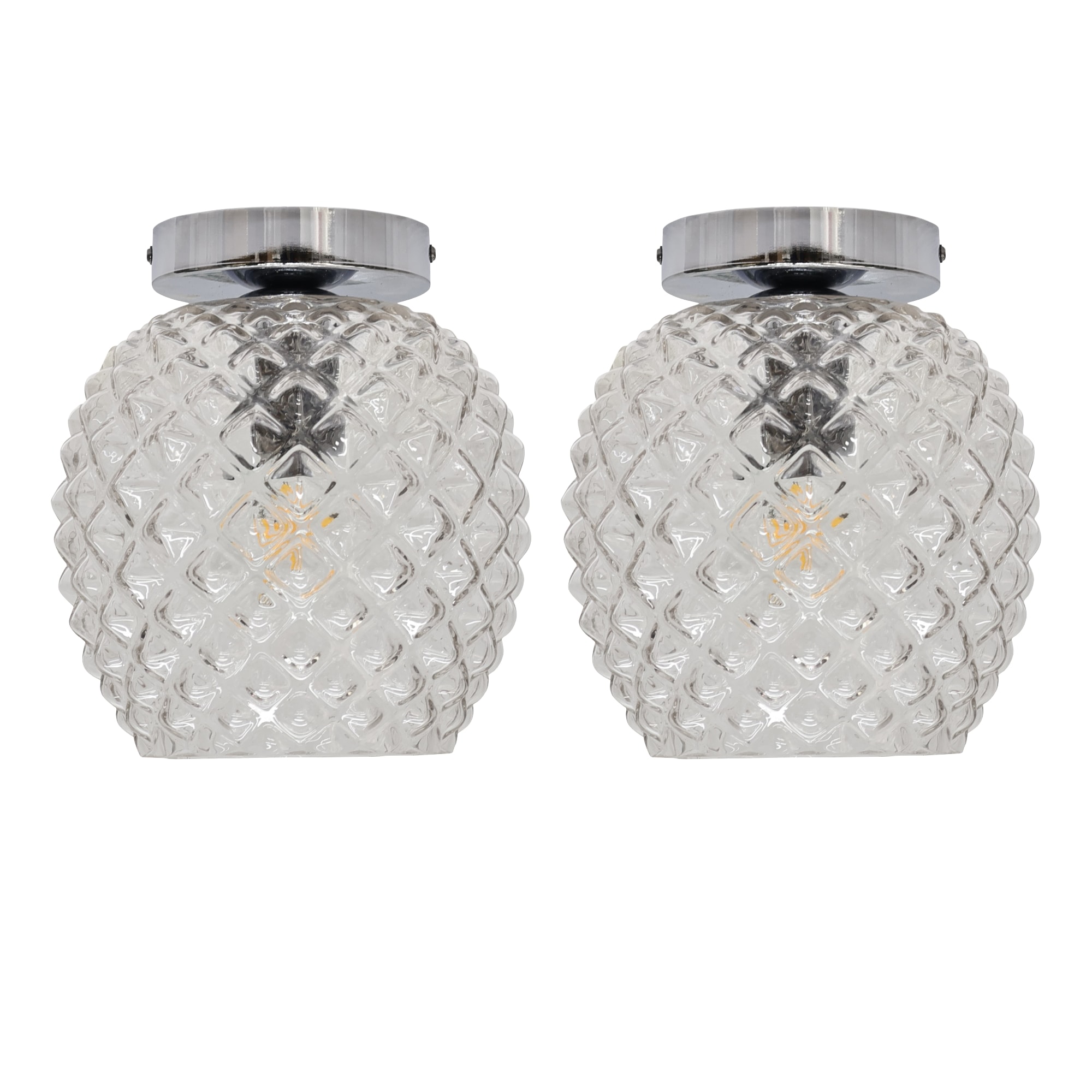 First Choice Lighting Set of 2 Baine - Clear Textured Glass Chrome Ceiling Light Fittings