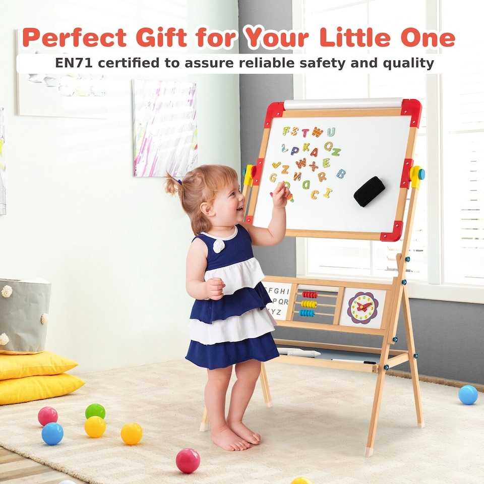 image 1 of COSTWAY 3-in-1 Freestanding Kids Art Easel Drawing Board