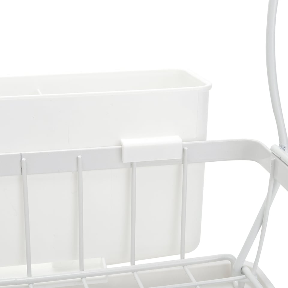 image 1 of Living and Home Steel Dish Rack with Utensil and Glass Holder - White | White