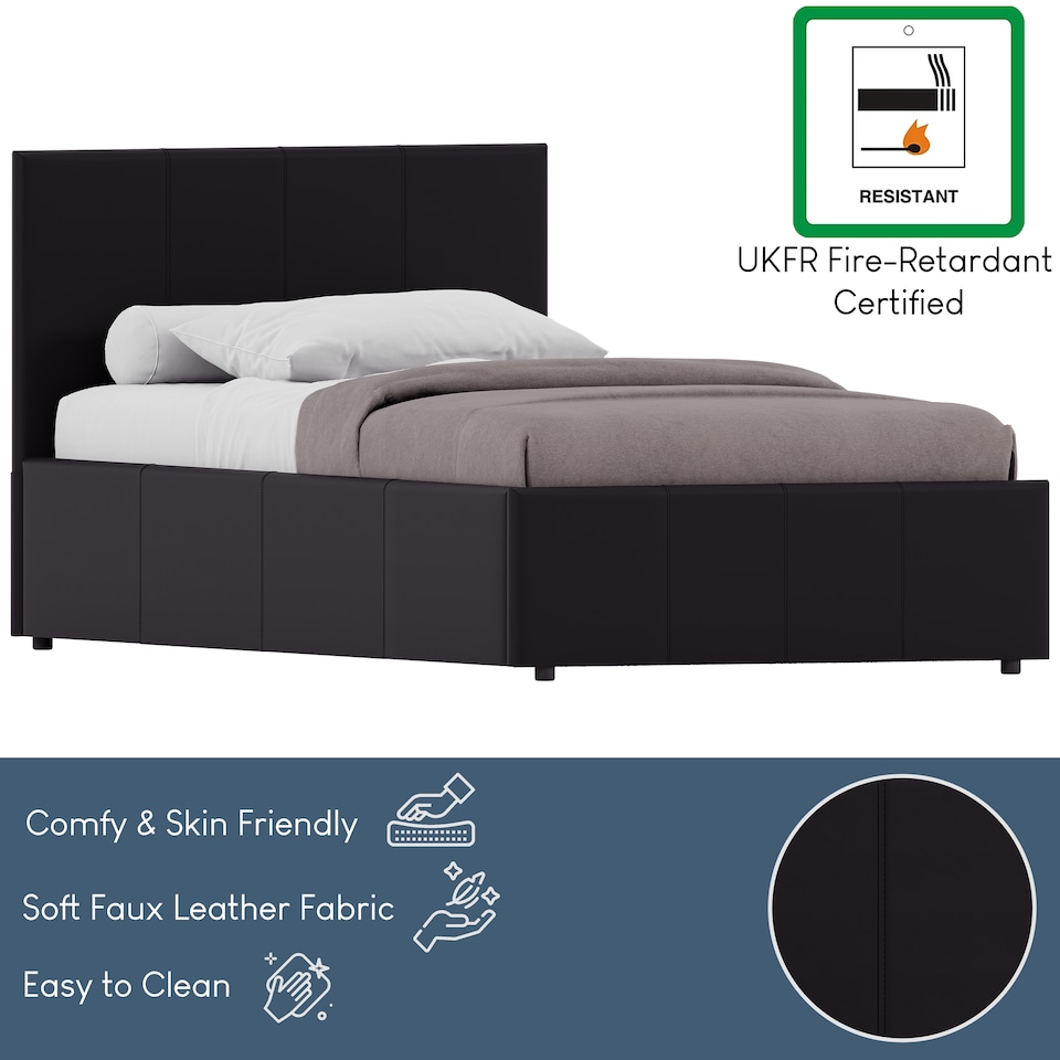 image 1 of Vida Designs Lisbon 3ft Single Ottoman Bed Storage Faux Leather, Black, 90 x 190cm