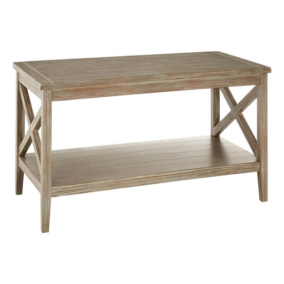 image 1 of Interiors by Premier Winter Melody Coffee Table, Wood Table for Coffee and Outdoor with Bottom Shelf, Pine Wood & MDF Tea Table Cream
