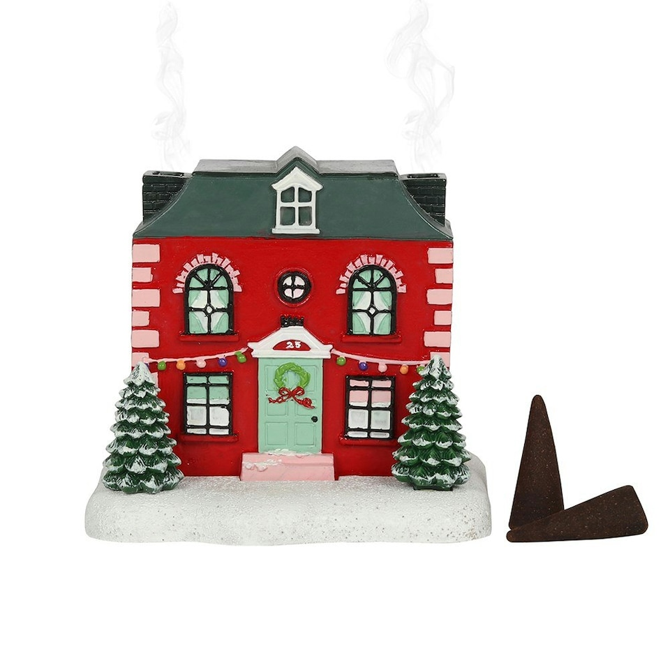 image 1 of Red Christmas House Incense Cone Burner