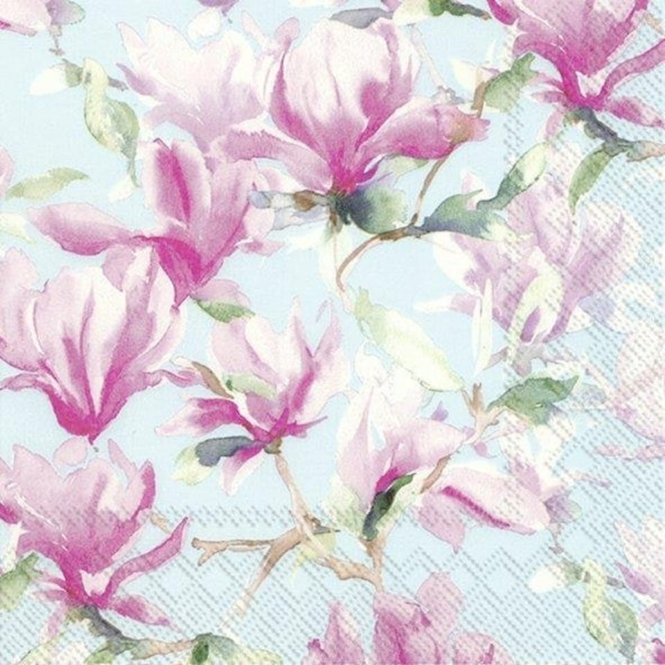 IHR Lunch Napkins Magnolia Poesie Light Blue  33cm 3ply 20 Pack