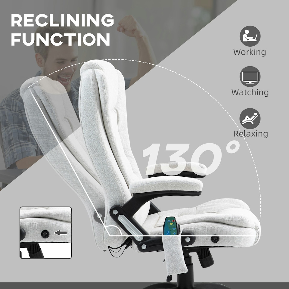 image 1 of Vinsetto Office Chair w/ Heating Massage Points Relaxing Reclining Cream White