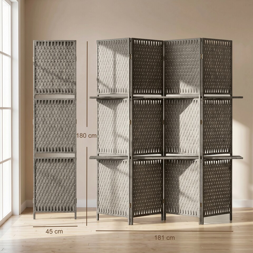 image 1 of HOMCOM 4-Panel Folding Room Divider with Shelves