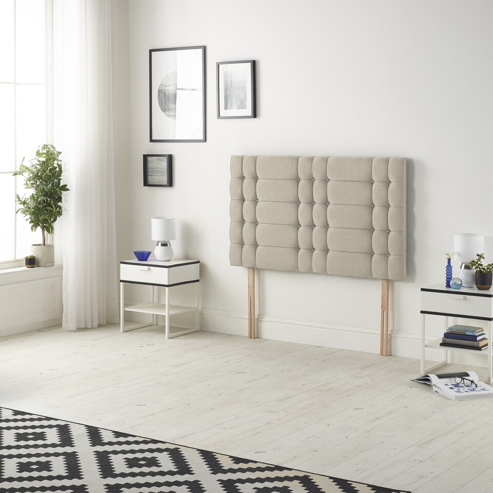image 1 of Astoria Divan Bed Base with 2 Drawers & 30 Inch Diamante Headboard in Tweed Fabric | Brown | Natural | Super King