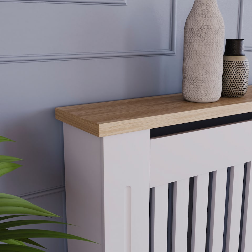 image 1 of Vida Designs Arlington Radiator Cover Painted MDF Slatted Cabinet, White, 152cm