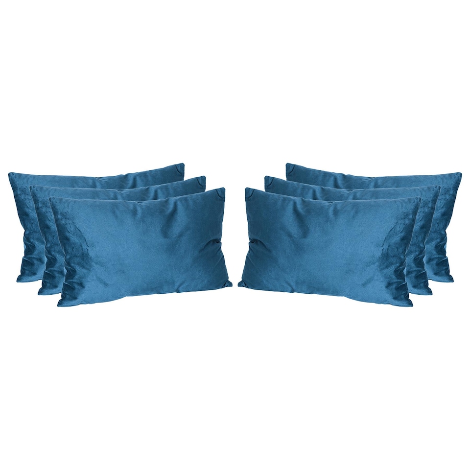 image 1 of Nicola Spring Rectangle Velvet Cushions - 60cm x 40cm - Blue - Pack of 6 | Blue | Blue