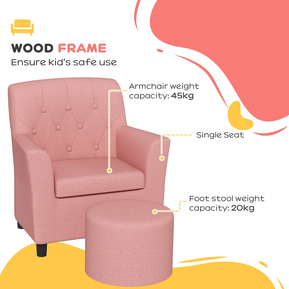image 1 of AIYAPLAY Kids Sofa Set with Footrest for Playroom Bedroom | Pink | One Size