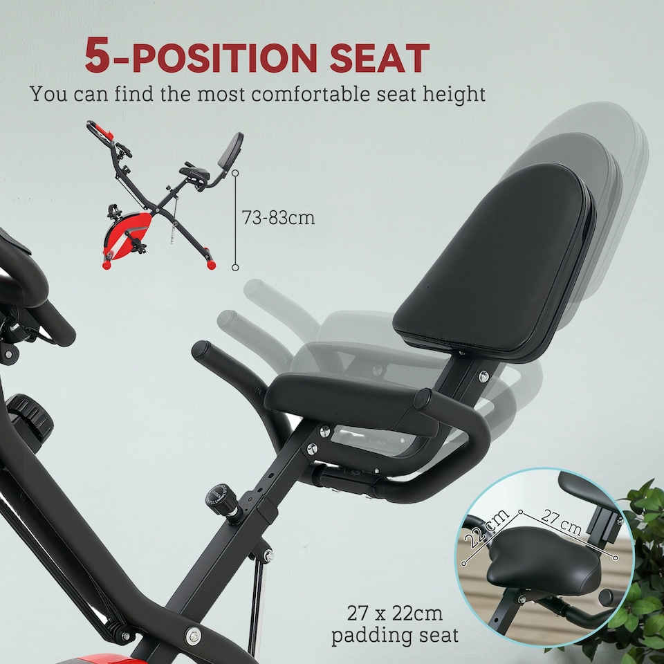 image 1 of SPORTNOW Folding Exercise Bike with Arm Bands and Hand Pulse Sensor, Red