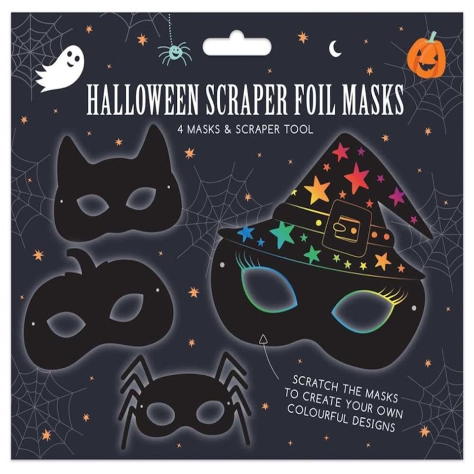 image 1 of Pack of 4 Scratch Your Own Halloween Design Scraper Foil Art Masks