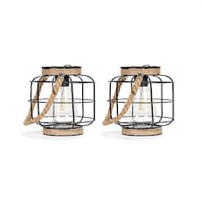 ValueLights 2 pack of Solar powered Lantern cage with Hemp Rope Handle
