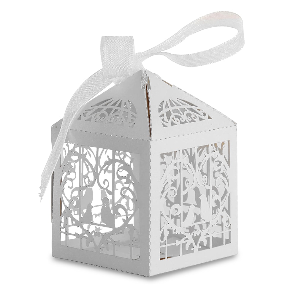 image 1 of Love Birds Wedding Favour Boxes with Organza Ribbon Gift Boxes - 50pcs