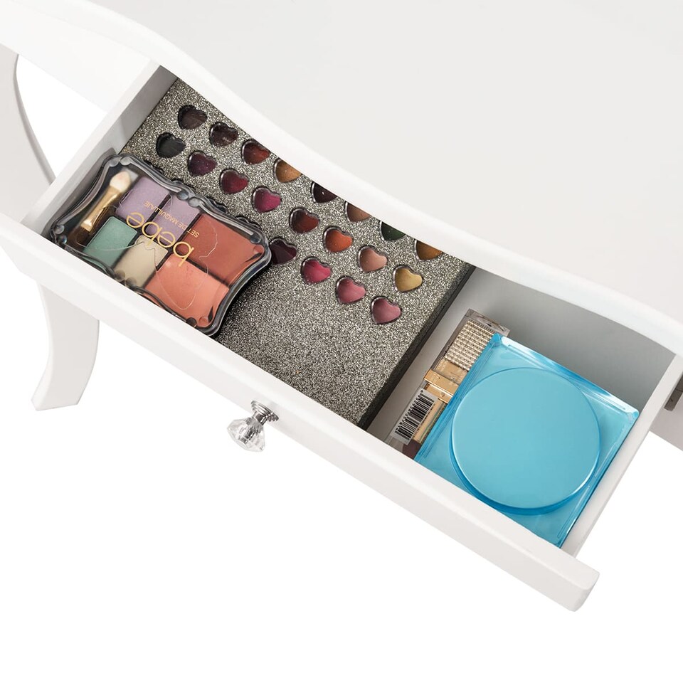 image 1 of COSTWAY Kids Vanity Makeup Table Set Princess Makeup White