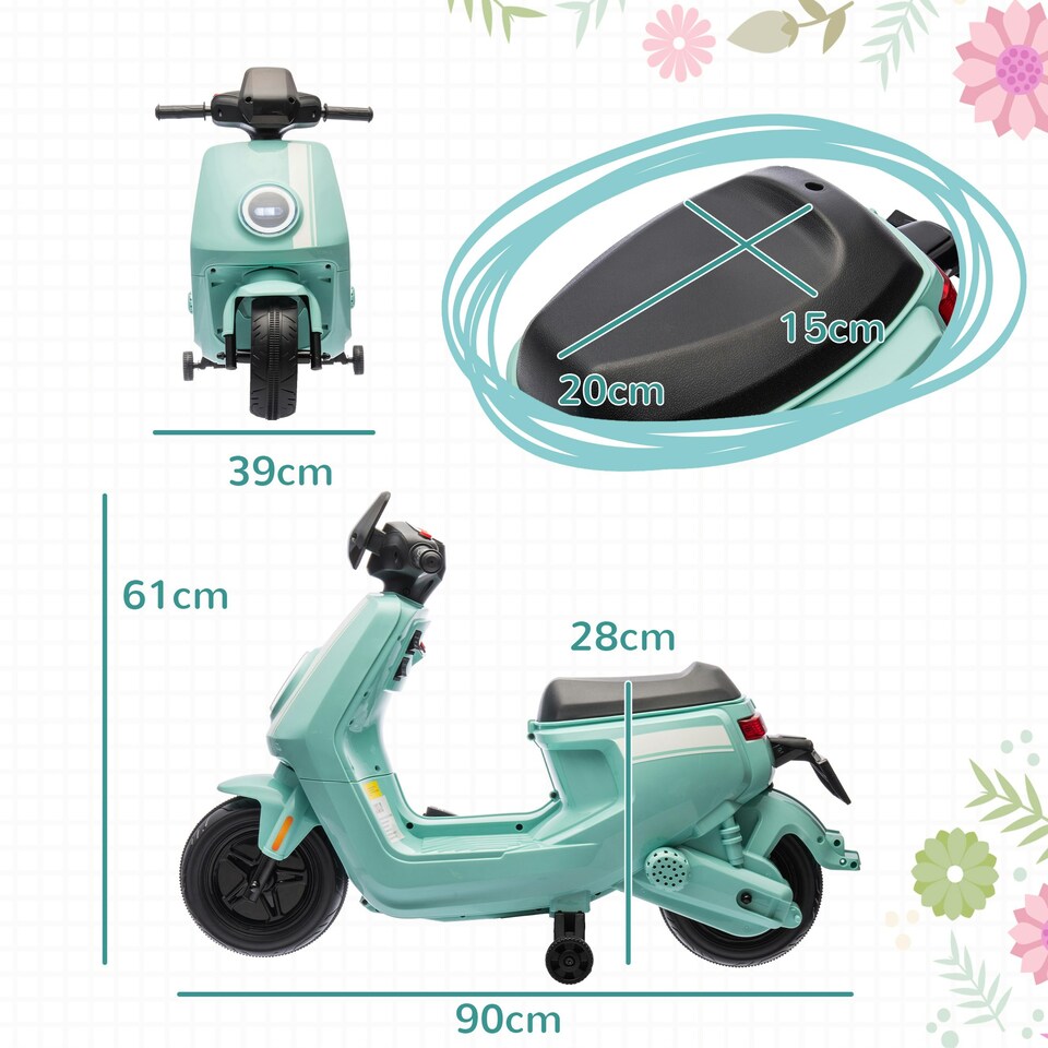 image 1 of AIYAPLAY 6V Kids Electric Motorbike with Headlight and Music - Green
