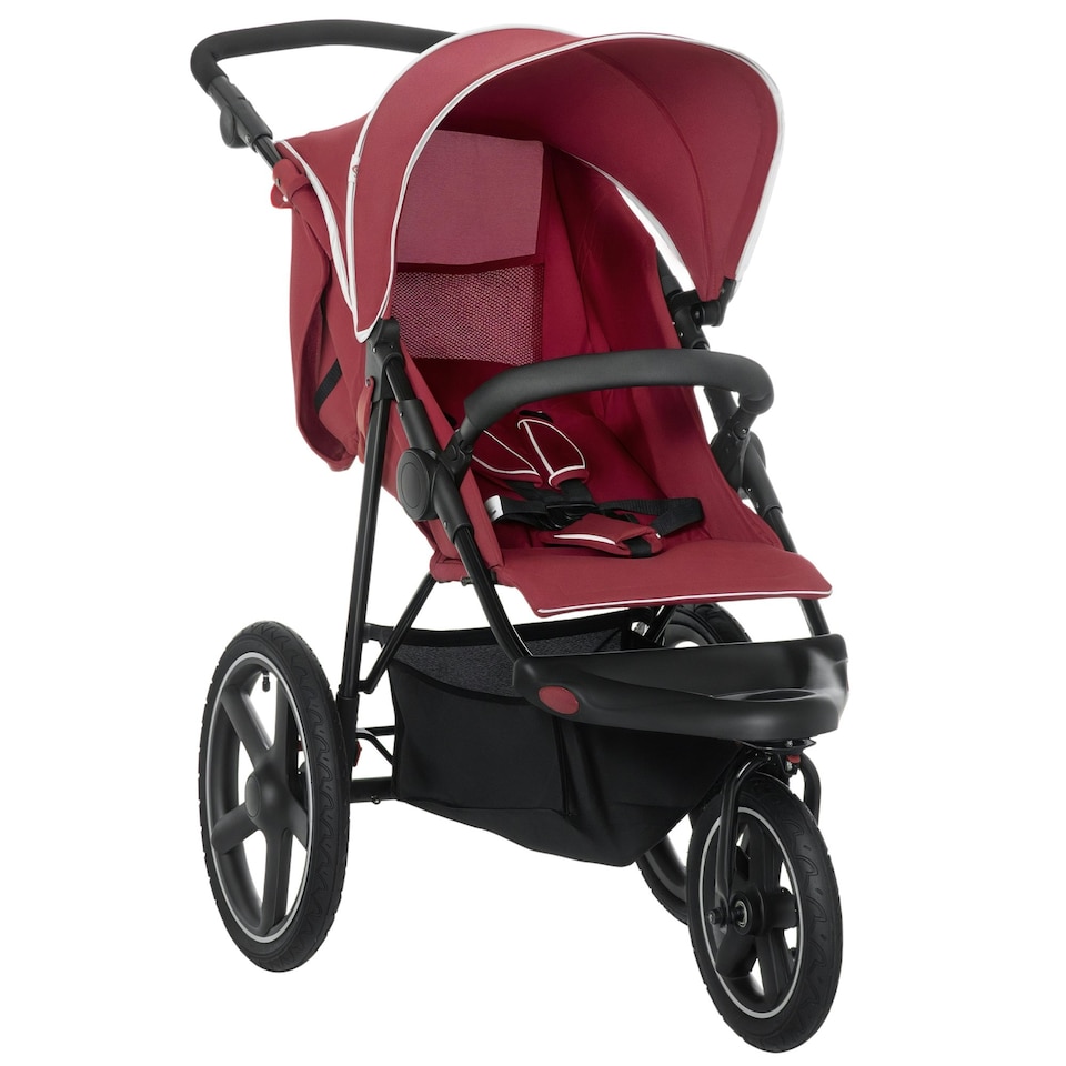 image 1 of HOMCOM Foldable Three-Wheeler Baby Stroller w/ Sun Canopy, Storage - Red