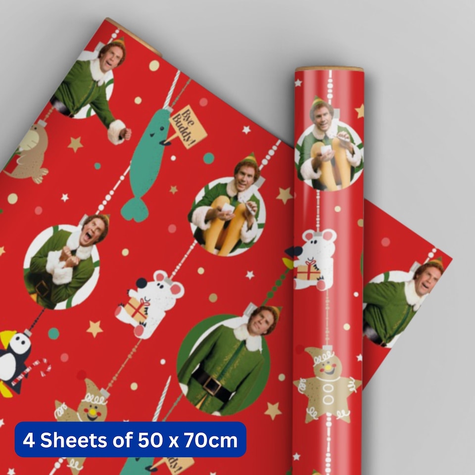 Elf Christmas 4 Sheets & 4 Tags Gift Wrap