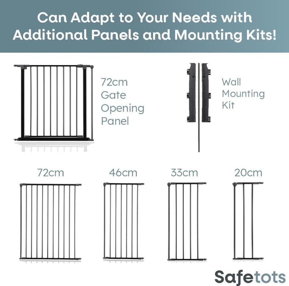 image 1 of Safetots Solution for Up and Down Staircases, Black, Multi Panels, up to 102cm, and, Screw Fit Gate, 67cm - 105.5cm