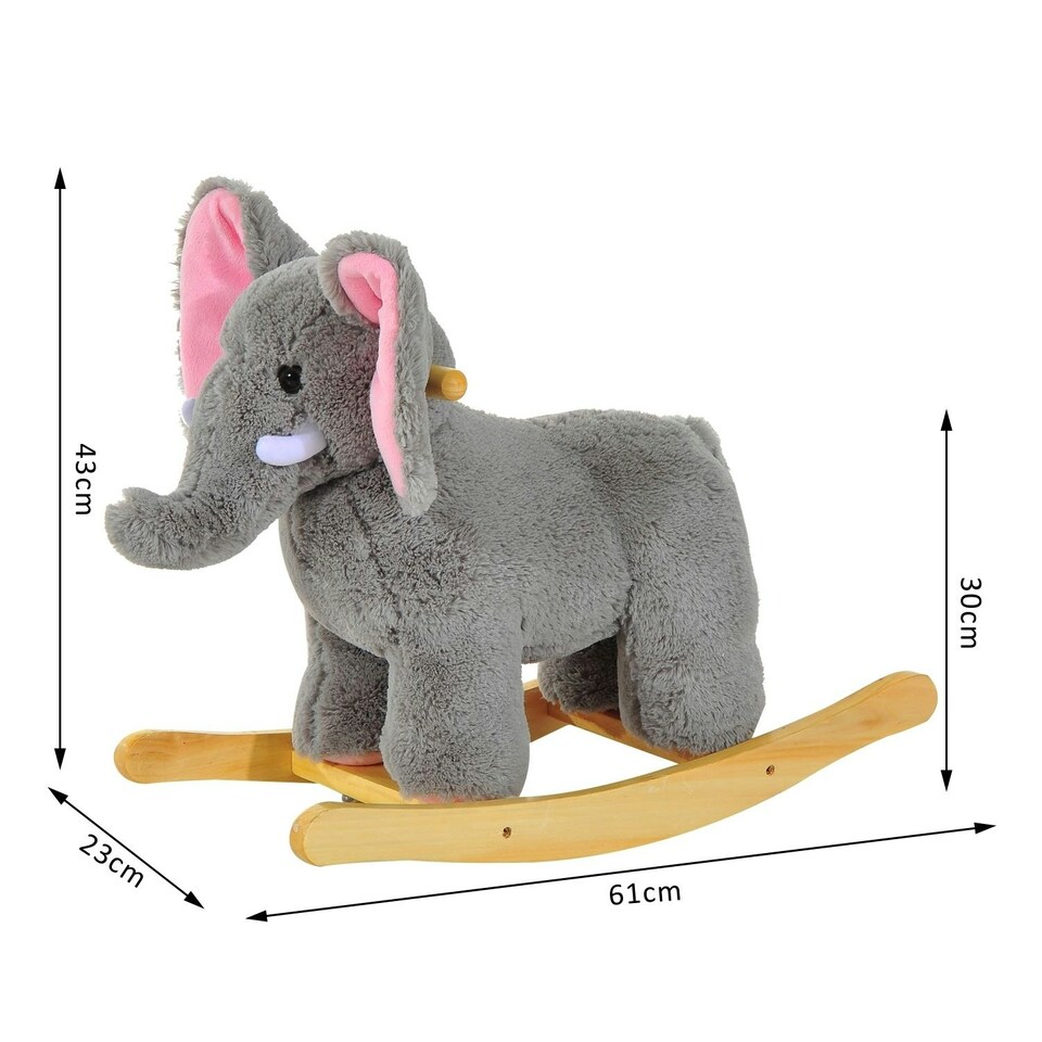 image 1 of Ride on Elephant Rocker Children Rocking Horse Grey Nursery Rhymes Kids Toy Game