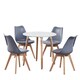 image 1 of 5PCs Dining Set - a White Round Dining Table & Set of 4 White Lorenzo Tulip chairs with Padded Seat | Grey