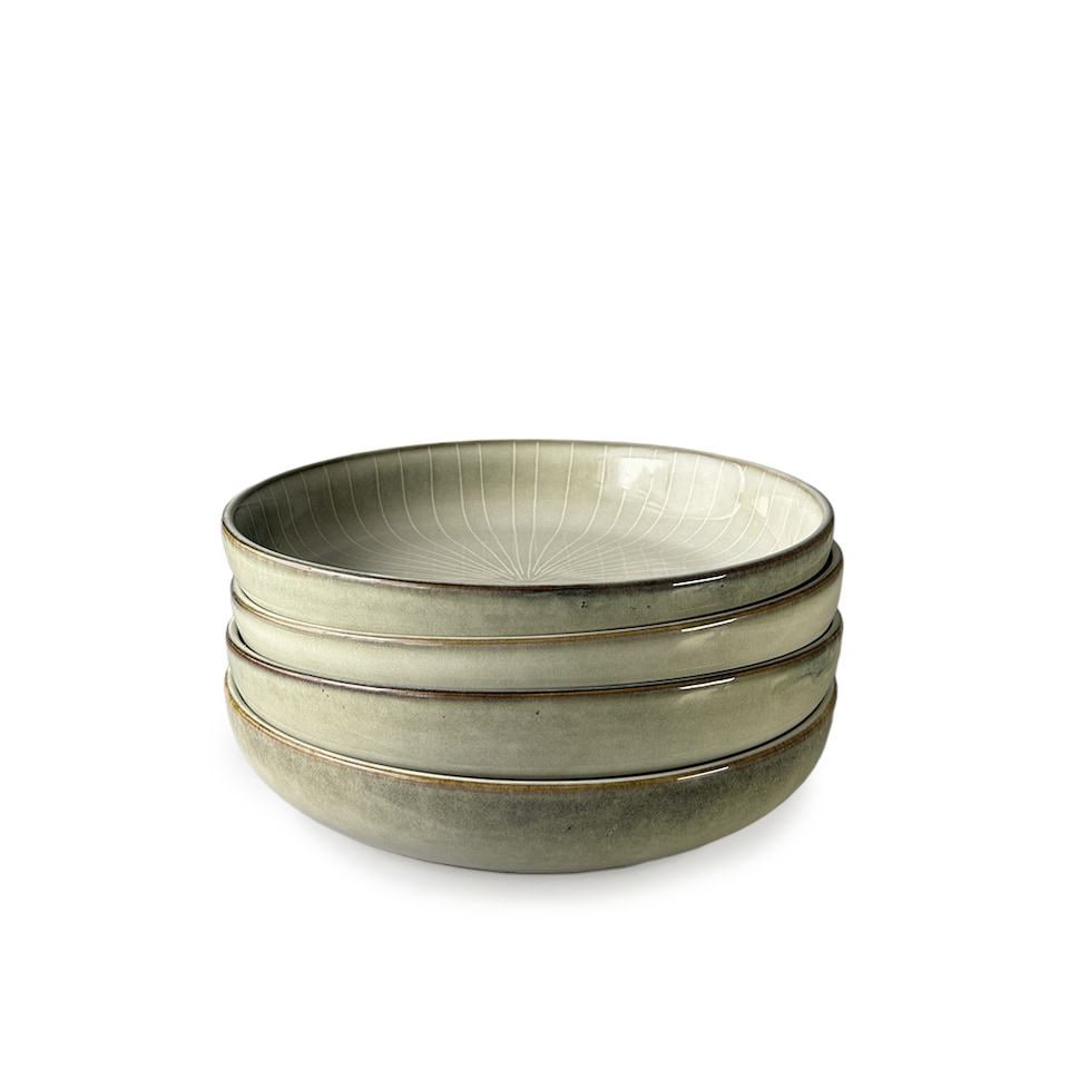 image 1 of Scandi Home Set of 4 Fika Ceramic Oatmeal Artisan Glaze Pasta Bowls | Cream | Cream