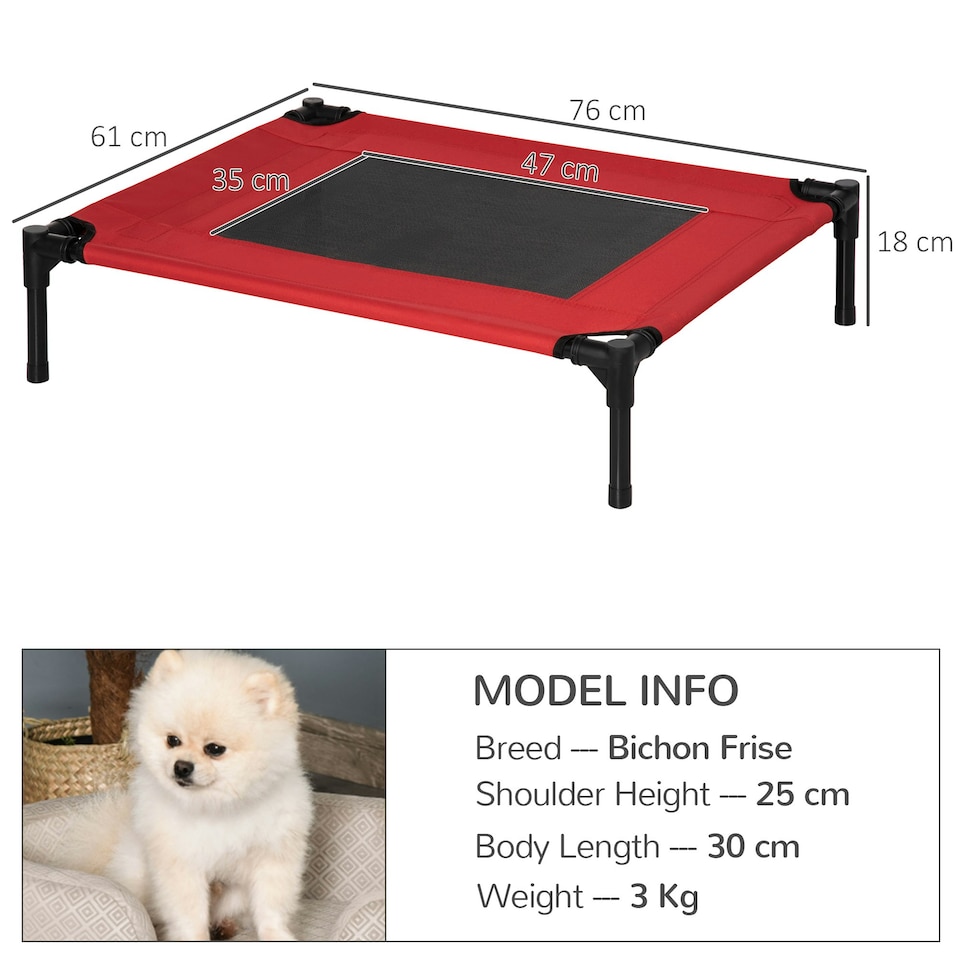 image 1 of Pawhut Pet Raised Bed Elevated Cool Cot Home Camping Basket Breathable M Red