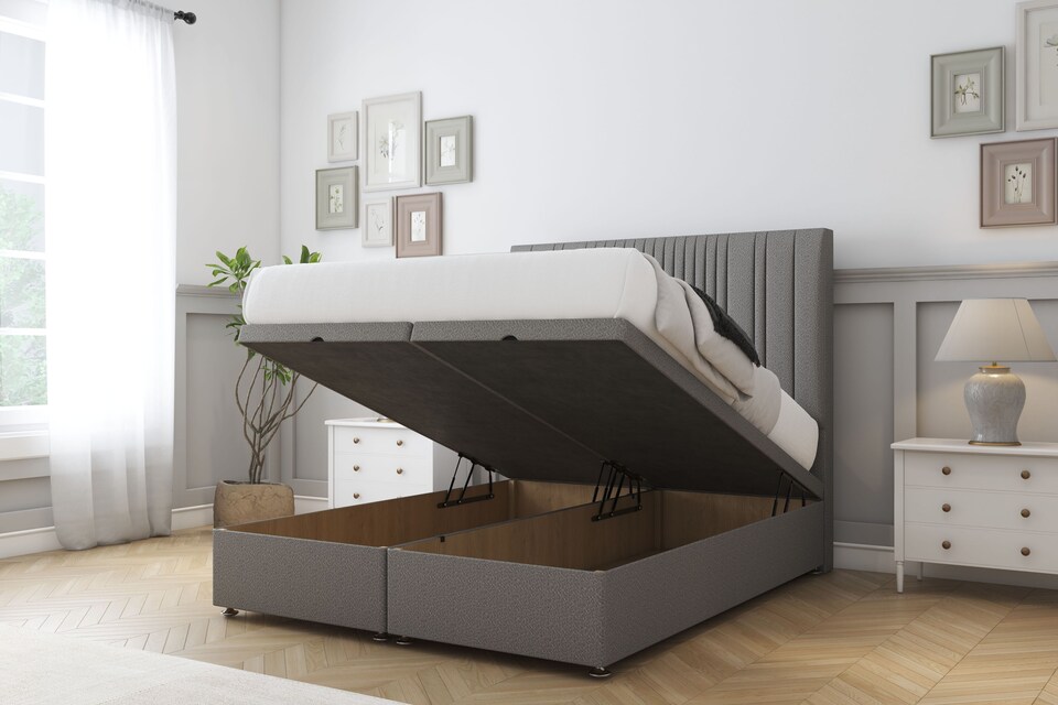 image 1 of Sloomy Kingsley Pewter Dumfries Ottoman Bed With Mattress With 26" Strutted Headboard 2'6 Small Single