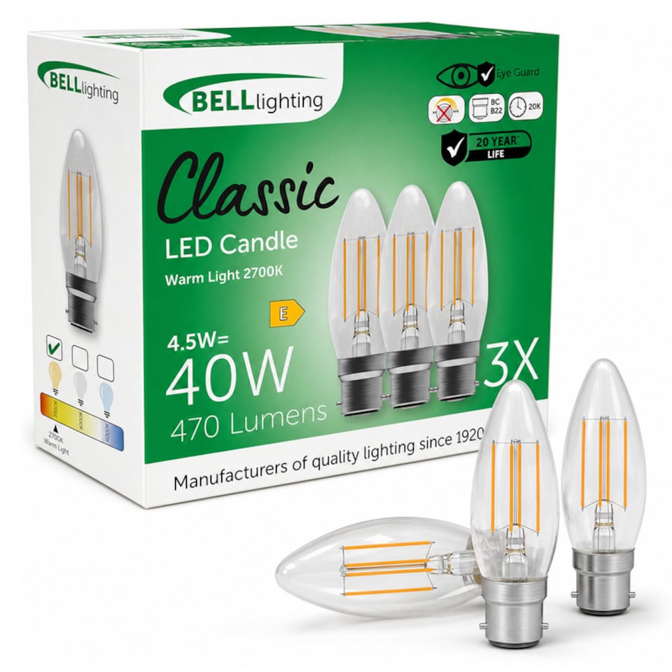 image 1 of BELL Lighting B22 LED Filament Candle Warm White 2700K 4.5W Energy Saving