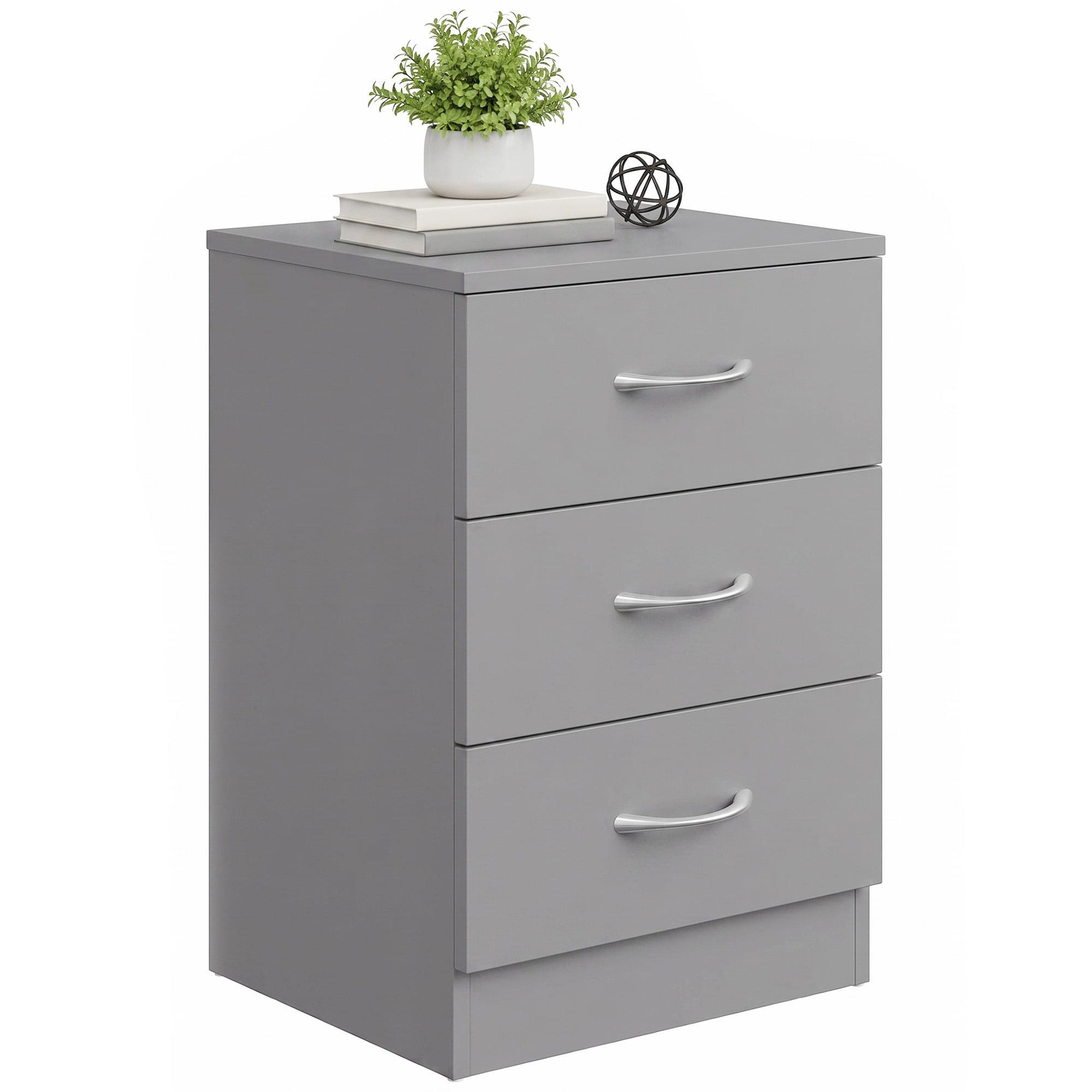 Homcom Modern 3 Drawers Side Table, Bedside Table With Non Slip Feet, Grey, Grey