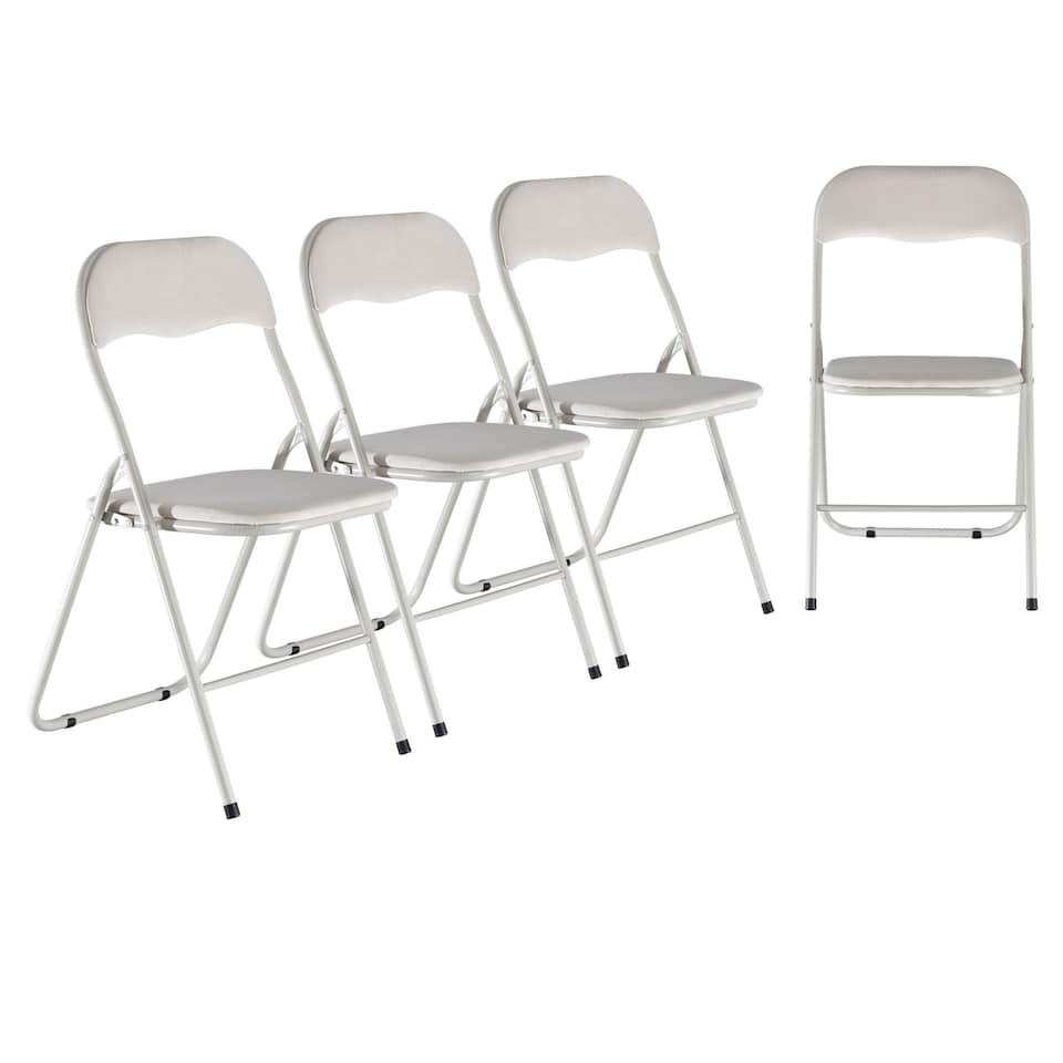 image 1 of 4-Pc Folding Chair Set with Cushioned Velvet Seat and Back | Cream | 4