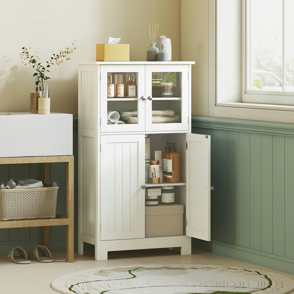 image 1 of kleankin Bathroom Floor Storage Cabinet Standing Unit Kitchen Cupboard W/ Doors