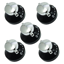 SPARES2GO Control Knob for Stoves Newhome Oven Cooker (Pack of 5 Knobs) Black | Silver