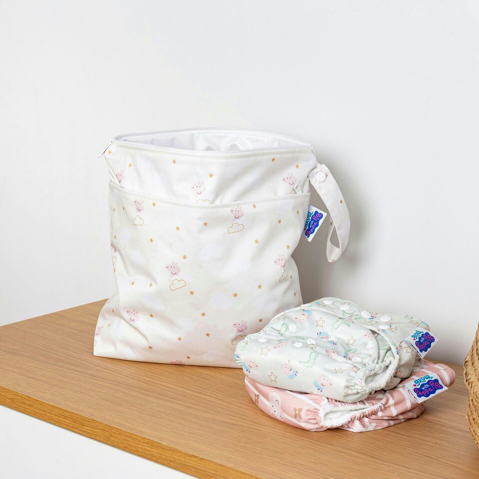 image 1 of Peppa Pig Grab & Go Nappy Wet Bag - Peppa Clouds