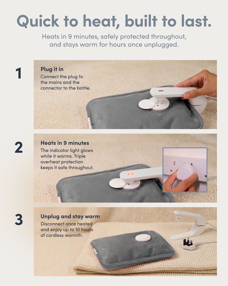 image 1 of Keplin Rechargeable Electric Hot Water Bottle Flannel Cover Auto Shut Off