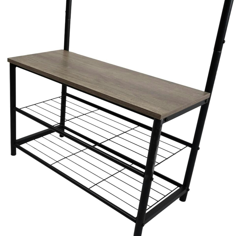 image 1 of Coat Rack Stand with Shoe Storage Bench 9 Hooks Rustic Light Brown Entrance Hall House of Home Brown | Light Rustic Brown | One Size
