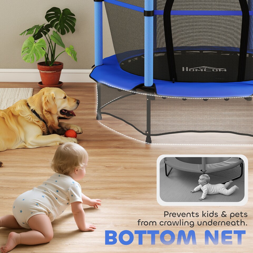 image 1 of HOMCOM 4.6FT Kids Trampoline with Safety Enclosure for Ages 3-10 Years | Blue | Blue