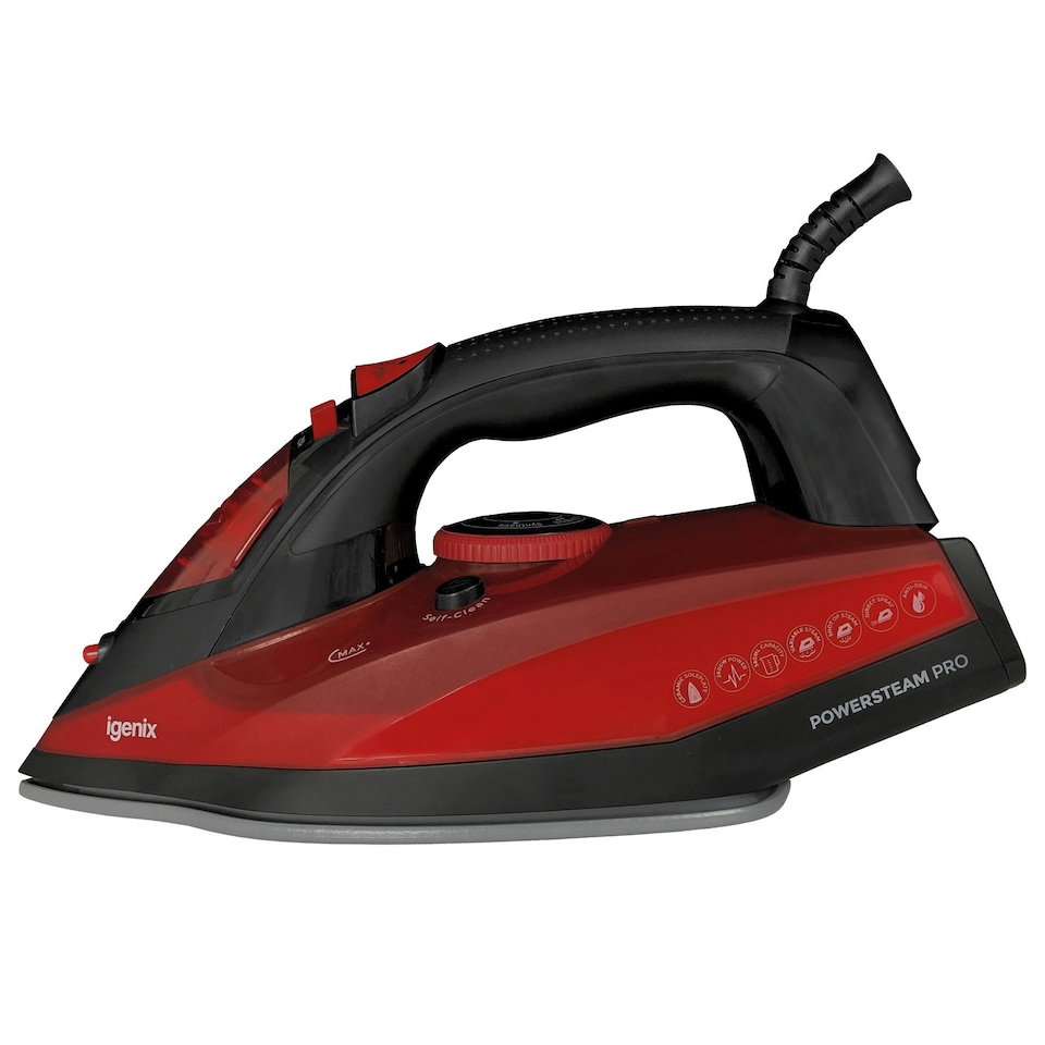image 1 of Igenix IG3126 PowerSteam Vertical Steam Iron, 380ml Tank Capacity, 2600W, Red & Black