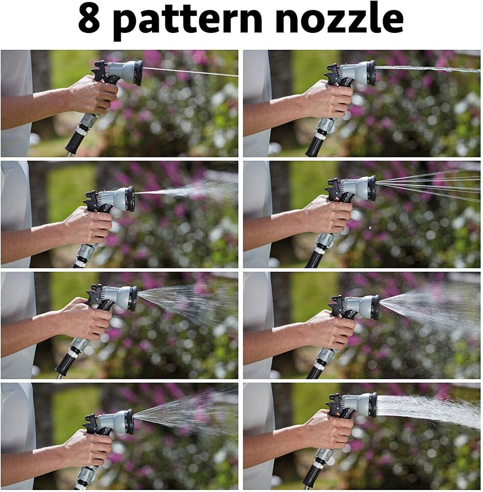 image 1 of Easy Hose Stainless Steel Garden Water Hosepipe Rust Proof & Tangle Free with Hand Held Spray Nozzle (75ft) | Silver