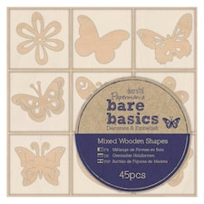 Wooden Shapes (45pcs) - Bare Basics - Flowers & Butterflies