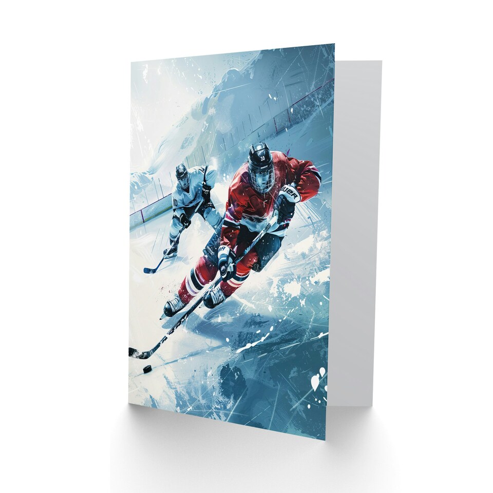 image 1 of Ice Hockey Players Game Oil Painting Winter Birthday Card