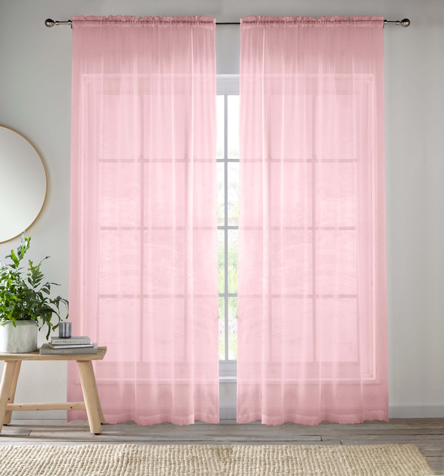 image 1 of Sheer Pink Plain Woven Voile Slot Top Curtain Panel Pair (57x90") 145x229m