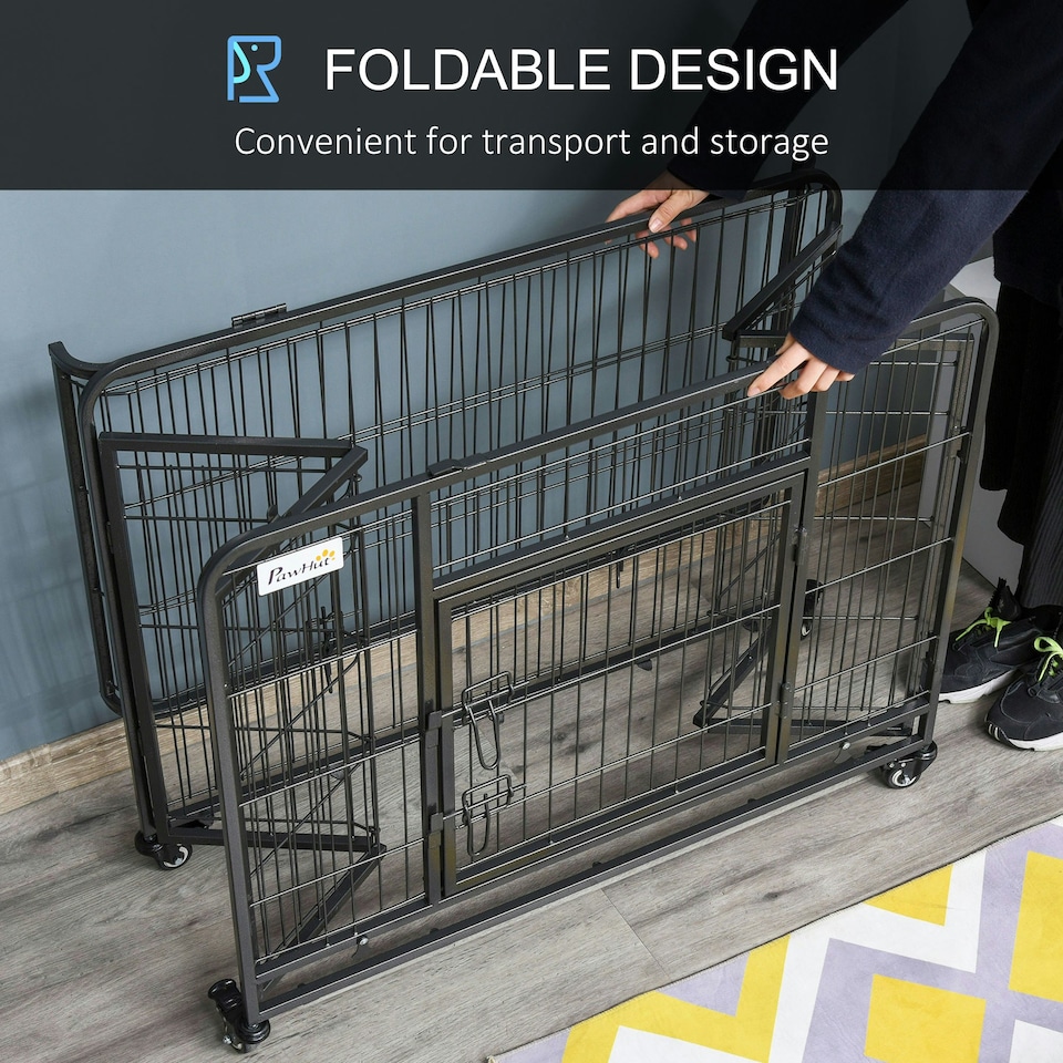 image 1 of PawHut 69.5x94cm Metal Dog Cage Kennel w/ Locking Door & Wheels Medium Pets