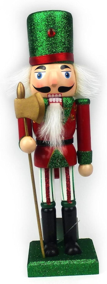 image 1 of 25cm Red Green Wooden Nutcrackers Soldiers King Drummer Christmas Ornament 4pcs Set