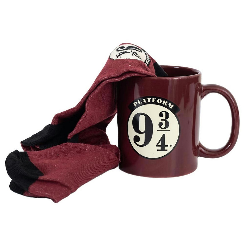 image 1 of Harry Potter Platform 9 3/4 Mug and Sock Set - Maroon/Black - 7 UK-11 UK