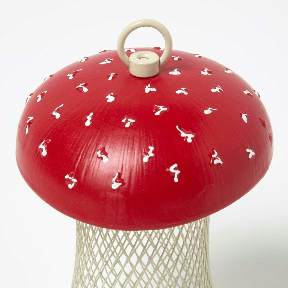 image 1 of Homescapes Red Mushroom Hanging Bird Feeder